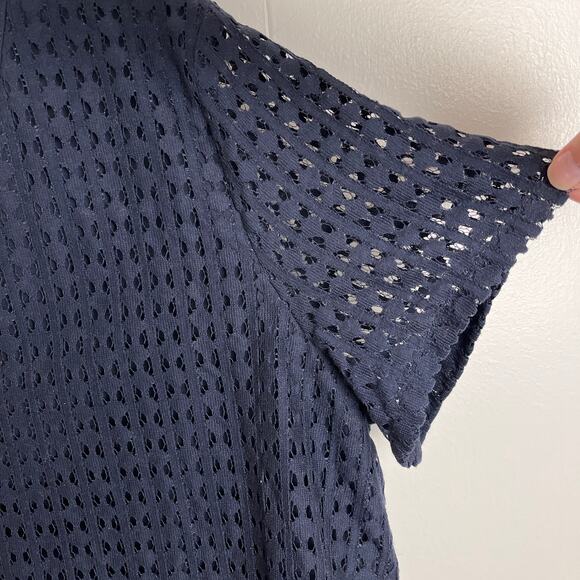Banana Republic Navy Blue Shirt Top XL VNeck Blouse Mesh Short Sleeve - Picture 7 of 7